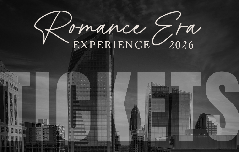 Promotional poster for the 'Romance Era Experience 2026' with a gold ticket stub design.